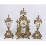 3-Piece French Gilt Metal & Porcelain Clock Set