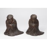 Pair Chinese Repousse Bronze Figures