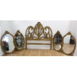 Pair Gold Framed Double Mirrors & Headboard