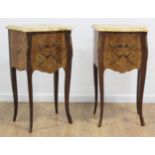 Pair French Inlaid Marble Top Small Commodes