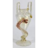 Venetian Gilt Clear to Opaline Glass Dragon Vase