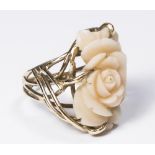 14K Gold & Carved Coral Floral Form Ring