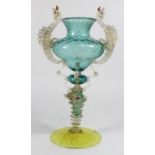 Venetian Gilt Blue & Yellow Glass Dragon Vase