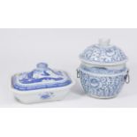 :2 Blue & White Chinese Canton Covered Bowls