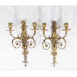 :Pair 19th Century Bronze Figural 2-Arm Sconces