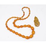 Amber Beaded Necklace & Carved Pendant