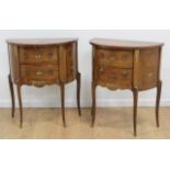 :Pair Demilune Italian Walnut Inlaid Commodes