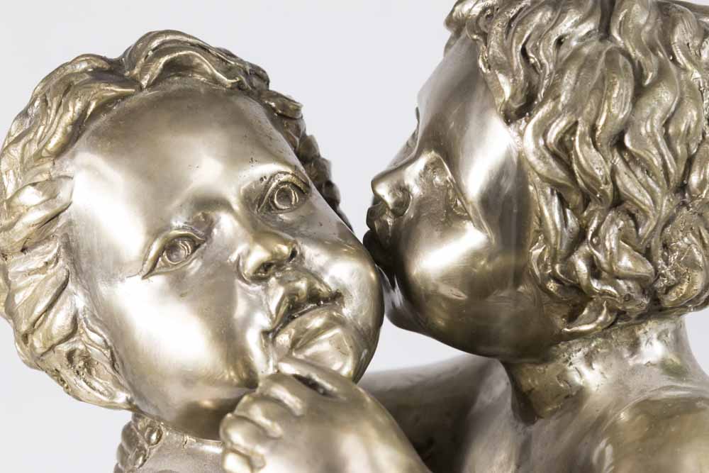 Silvered Bronze Sculpture, 2 Children on Pillow - Image 2 of 4