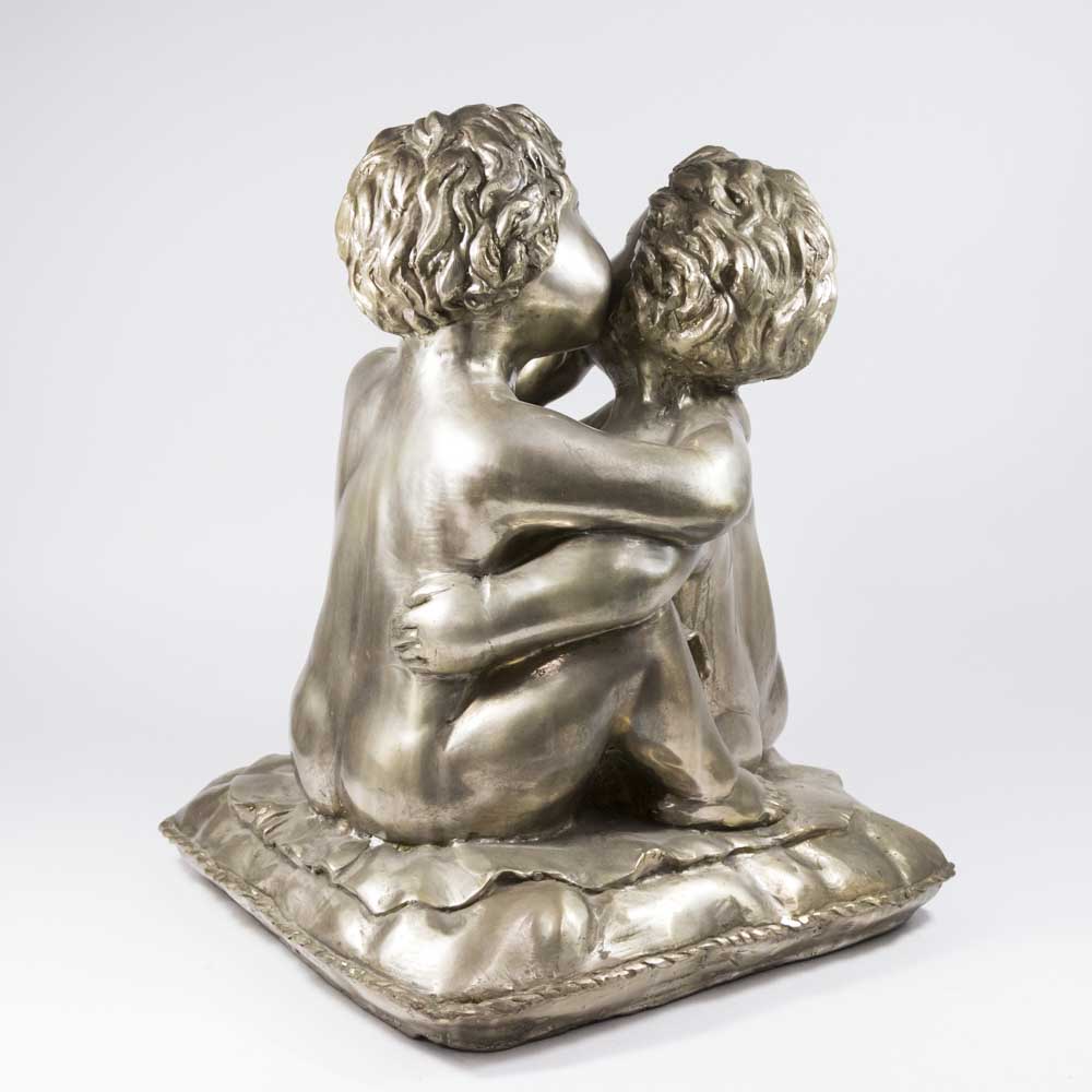 Silvered Bronze Sculpture, 2 Children on Pillow - Image 4 of 4