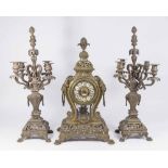 3-Piece French Bronze Clock Set with Lions