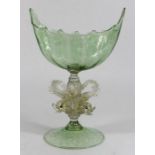 Venetian Gilt Green & Clear Glass Dolphin Compote