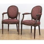 Pair Louis XVI Style Upholstered Walnut Armchairs