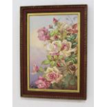 Framed Porcelain Plaque Depicting Roses