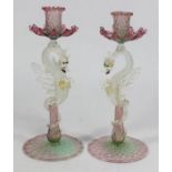 Pair Venetian Colored Glass Candlesticks