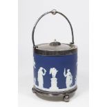 Blue Wedgwood Cracker Jar with Silverplate Top