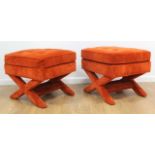 Pair 70s American Orange Velvet "X" Bench