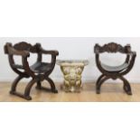 Pr Italian Baroque Style Walnut Curule Form Chairs