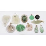 :Group Lot Carved Jade & Quartz Pendants