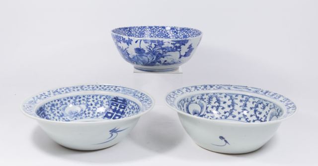 :3 Chinese Blue & White Canton Bowls