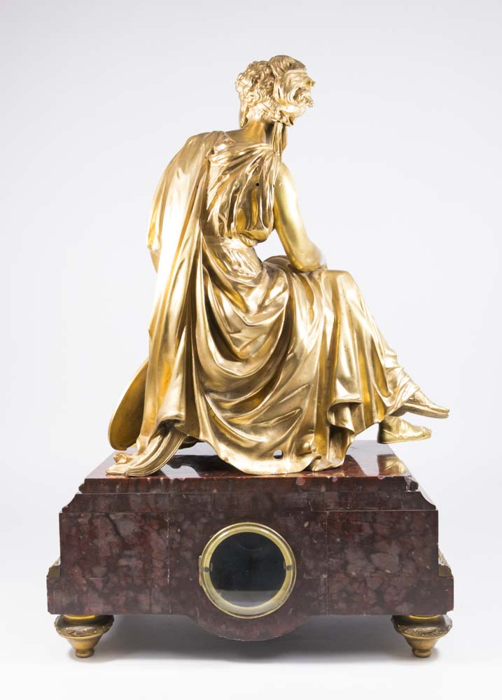 Rouge Marble Clock with Signed Bronze Figure - Image 6 of 8