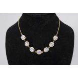 18 & 14K Gold Chain w/ Opal & Seed Pearls Necklace