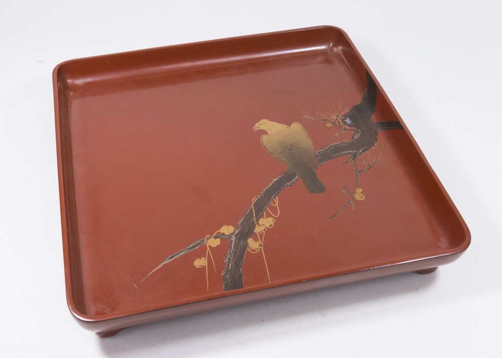 Japanese Square Lacquer Footed Tray
