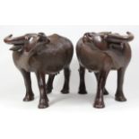 Pair Carved Wood Water Buffalo