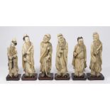 6 Chinese Soapstone Figures with Wood Stands