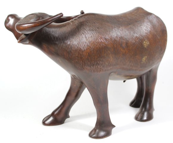 Pair Carved Wood Water Buffalo - Image 3 of 6