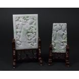 2 Chinese Jadeite Plaques on Stands