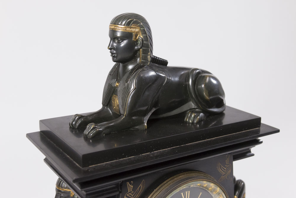 Bronze & Marble Egyptian Revival Mantel Clock - Image 4 of 16