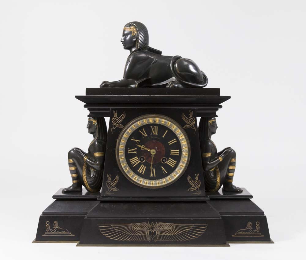 Bronze & Marble Egyptian Revival Mantel Clock - Image 2 of 16