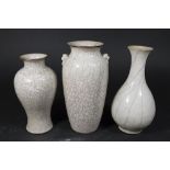 3 Chinese Cream Ground Crackle Glazed Vases