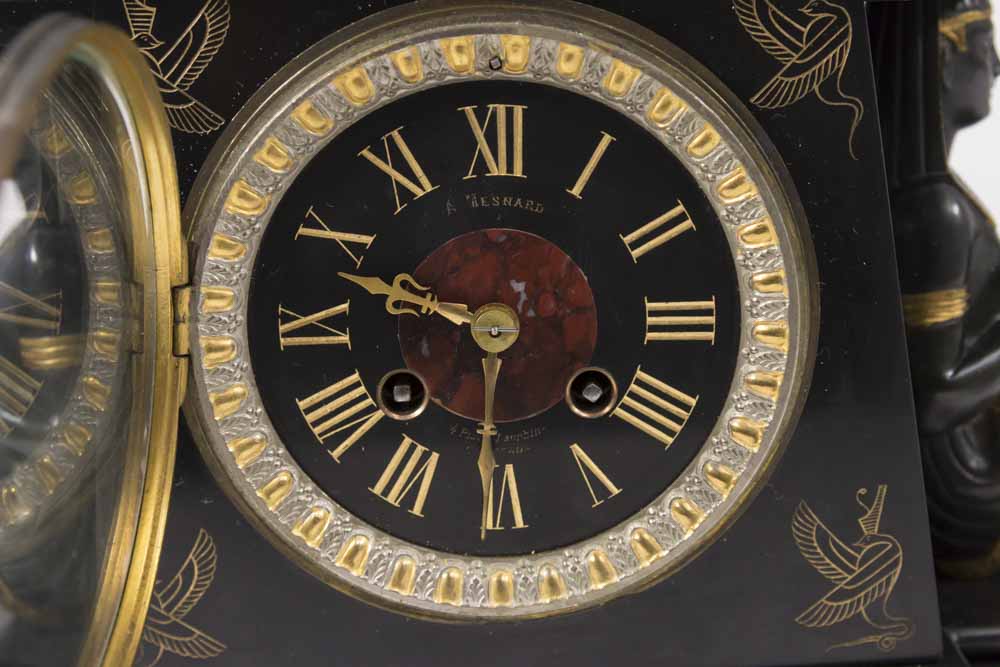 Bronze & Marble Egyptian Revival Mantel Clock - Image 5 of 16