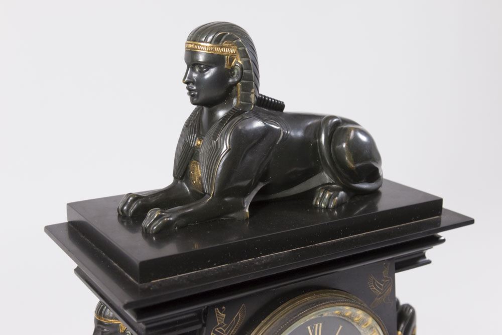 Bronze & Marble Egyptian Revival Mantel Clock - Image 3 of 16