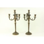 Pair Antique Bronze 3-Arm Candelabra