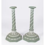 Pair Wedgwood Green & White Candlesticks