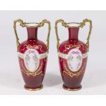 Pair Opaline Handpainted Vases