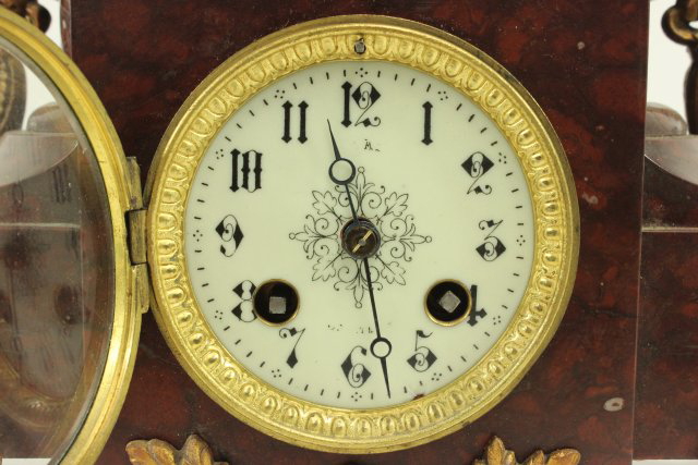 19th Century Rouge Marble Spelter 3-Pc Clock Set - Image 12 of 22