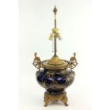 Bronze Mounted Cobalt Porcelain Lamp