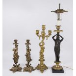 Pair Victorian Style Bronze Figural Candlesticks