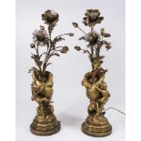 Pair Belle Epoque Figural Metal 2-Light Candelabra