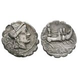 Ancient Roman Republican Coins - C. Naevius Balbus - Victory in Triga Denarius Serratus