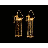 Greek Gold Horse Earrings with Dangles