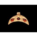 Roman Gold and Garnet Lunar Pendant