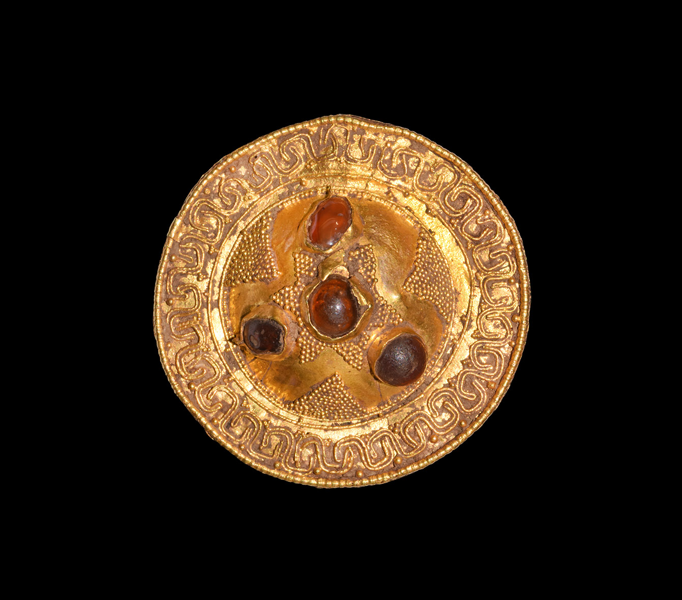 Greek Gold Brooch with Cabochons