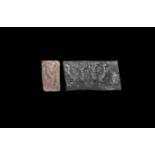 Akkadian Cylinder Seal with Beaded Figure and Ibexes