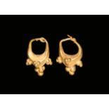 Greek Gold Earrings with Granule Pyramids