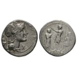 Republican Coins-P Porcius Laeca-Warrior Denarius