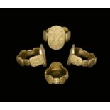 Medieval Gold Iconographic Glove Ring with Saints